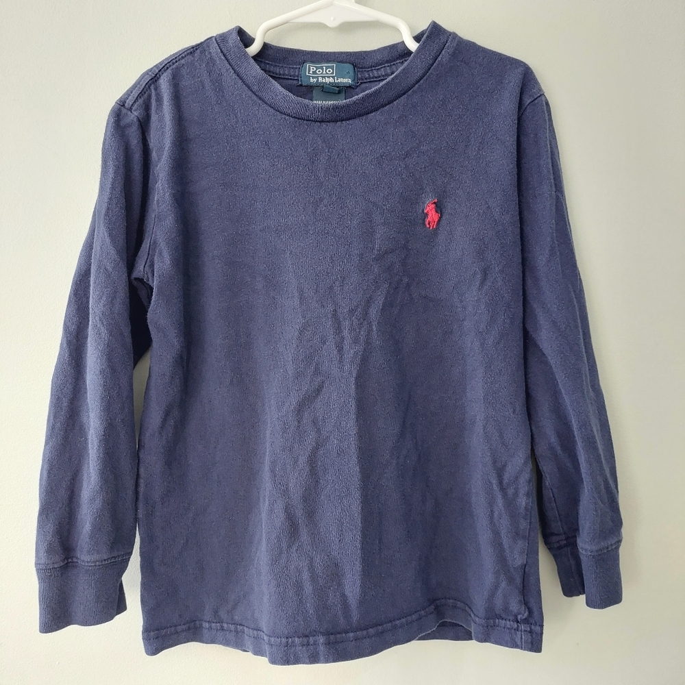Polo By Ralph Lauren Boy's Long Sleeve Shirt Size 6 Blue With Red Pony Crew Neck